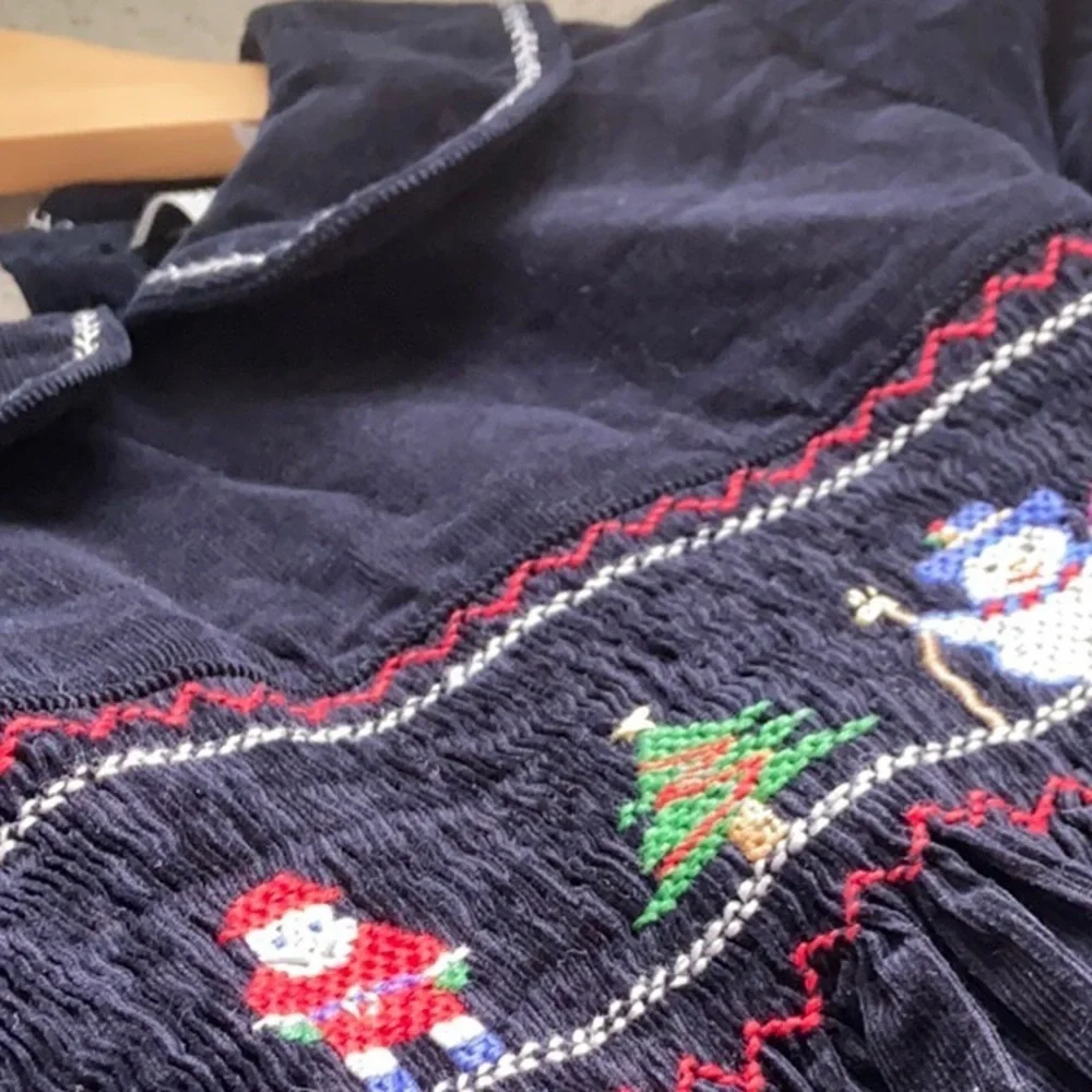 Rare Editions Snowman Fine Cord Smocked Dress